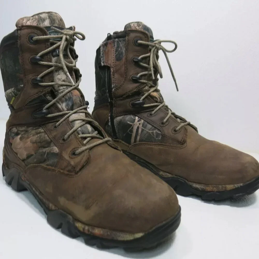 Wolverine Camo Camouflage Soft Toe Leather Canvas Boots Shoes Men's Hiking 10 M